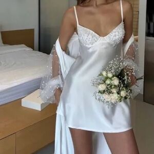 The Robe UA Pearl Embellished Robe and Slip Bridal Set